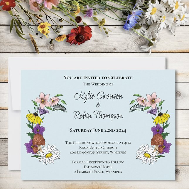 Invitación Flores Silvestres Florales Azules Hongos (Subido por el creador)