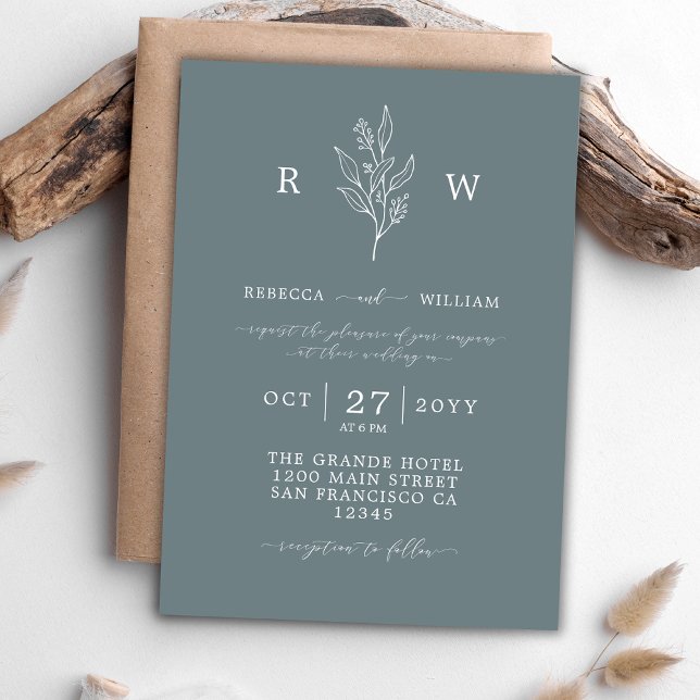 Invitación Flores silvestres florales esbozadas Monograma Bod (Subido por el creador)