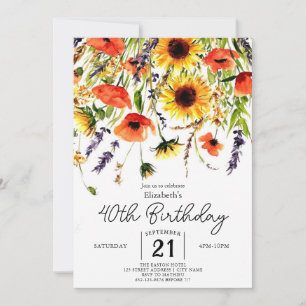 Invitación Flores silvestres florales naturales 40 años