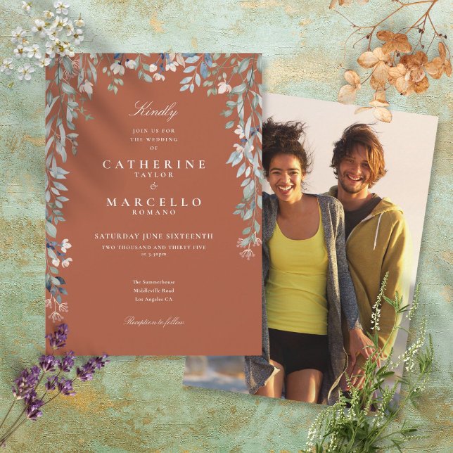 Invitación Flores silvestres florales Terracotta Foto Boda (Subido por el creador)