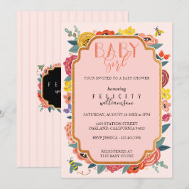 Invitación Flores silvestres florales y miel bebé niña ducha