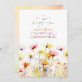 Invitación Flores silvestres florecen elegantemente bautismo