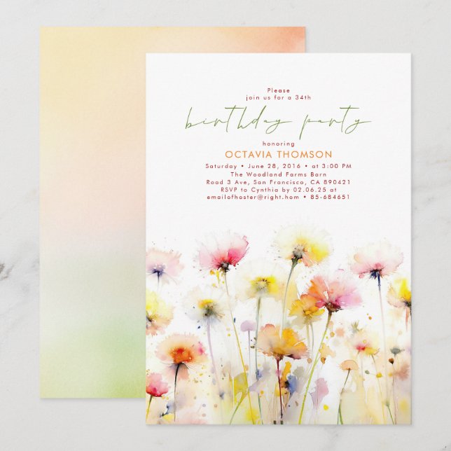 Invitación Flores silvestres florecen elegantemente fiesta de (Anverso / Reverso)