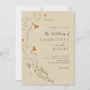 Invitación Flores Silvestres Foto Simple Boda Neutral 