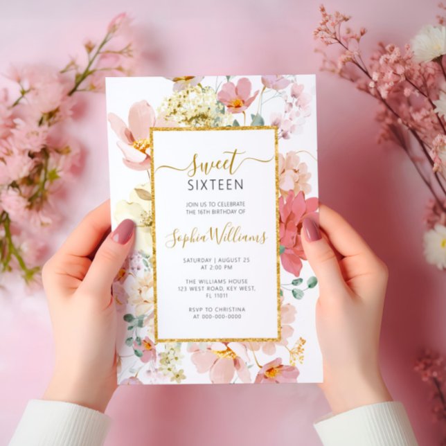 Invitación Flores silvestres Gentle Floral Sweet 16 Cumpleaño (Subido por el creador)