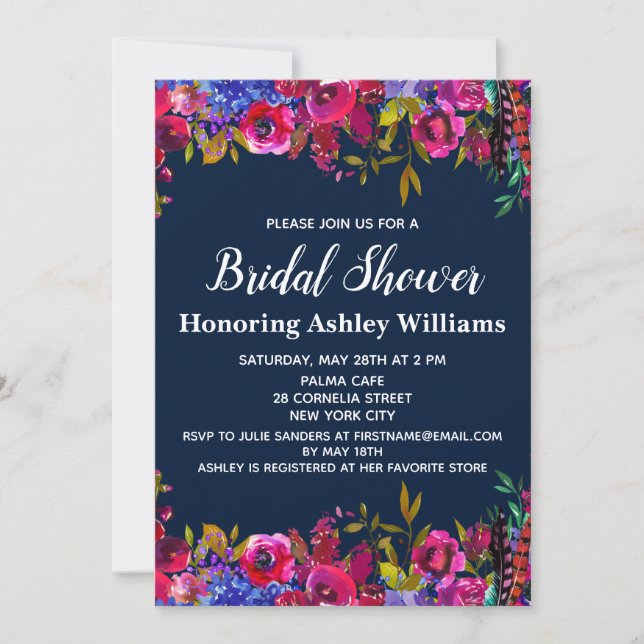 Invitación Flores silvestres gigantes Ducha de novia Boho Bot (Anverso)