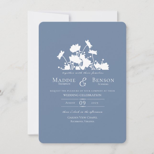 Invitación Flores silvestres Ink Cornflower Blue (Anverso)