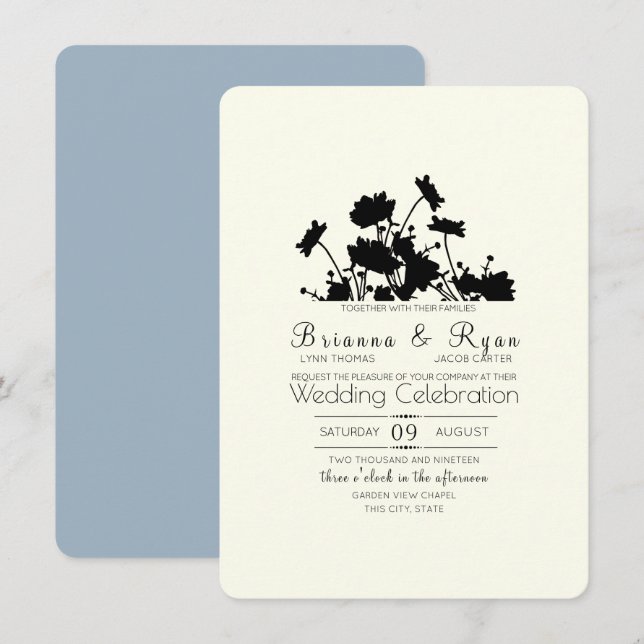 Invitación Flores silvestres Ink Cornflower Blue (Anverso / Reverso)
