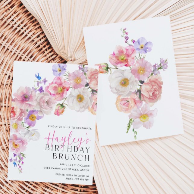 Invitación Flores silvestres invitadas a brunch de cumpleaños (Subido por el creador)