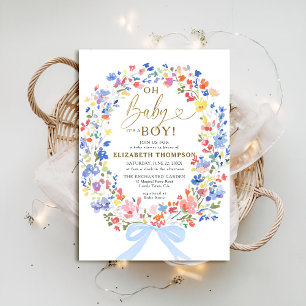 Invitación Flores silvestres Jardín Bow Rosa Oh Bebé Chorro