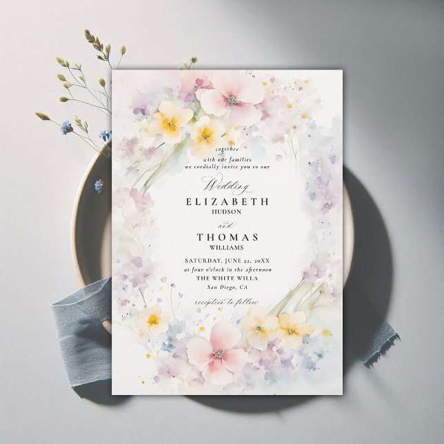 Invitación Flores silvestres Jardín Delicada Boda Elegante Mo (wildflower wedding theme invitation delicate watercolor meadow modern classic formal elegant)
