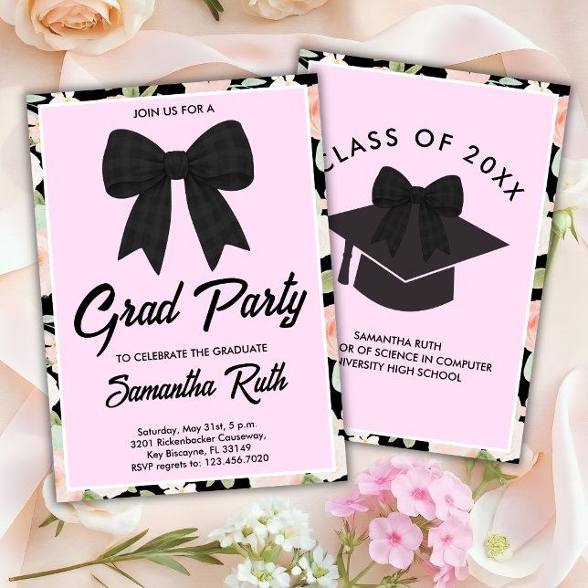 Invitación Flores Silvestres Lazo de Gingham Negro Fiesta de  (Subido por el creador)