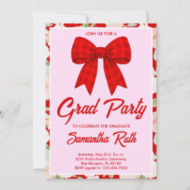 Invitación Flores Silvestres Lazo de Gingham Rojo Fiesta de G