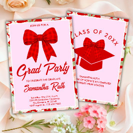 Invitación Flores Silvestres Lazo de Gingham Rojo Fiesta de G