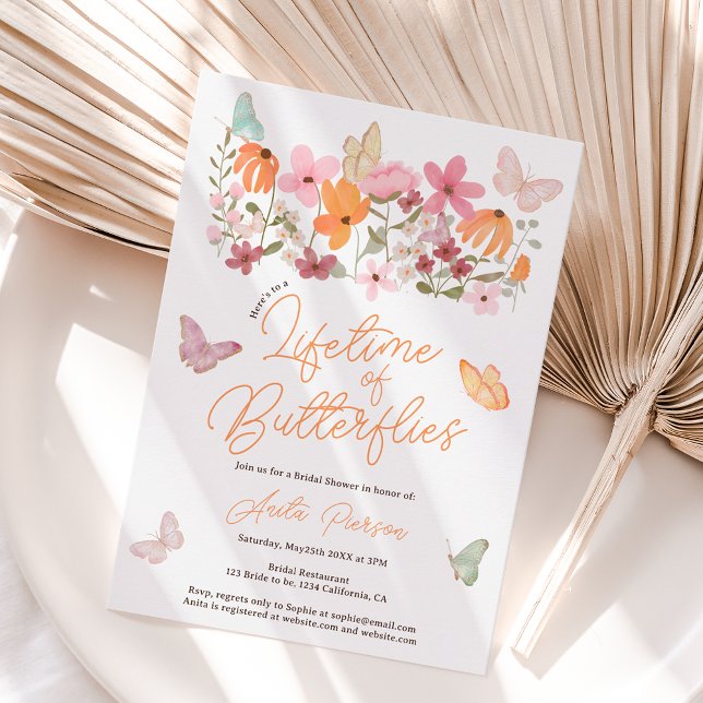 Invitación Flores silvestres lindo boho mariposas ducha de no (Cute boho wildflowers butterflies bridal shower invitation)