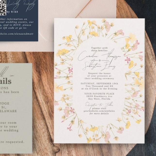 Invitación Flores silvestres Marfil Doble Arco Boda (Subido por el creador)