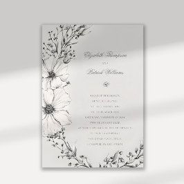 Invitación Flores silvestres Marfil Negro Formal matrimonio e