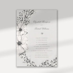 Invitación Flores silvestres Marfil Negro Formal matrimonio e