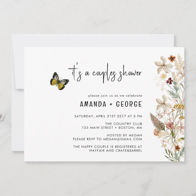 Invitación Flores silvestres Mariposa de ducha de pareja (Anverso)