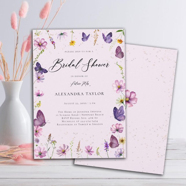Invitación Flores silvestres mariposas Boho Garden Ducha de n (wildflowers frame butterflies garden bridal shower invitation elegant boho modern rustic romantic)