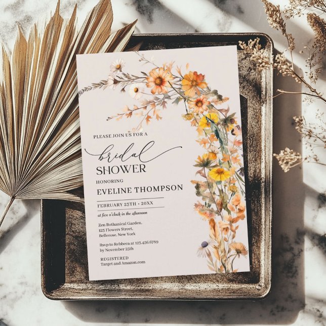 Invitación Flores silvestres marrones naranjas amarillos colo (Watercolor autumn yellow orange brown wildflowers invitation)
