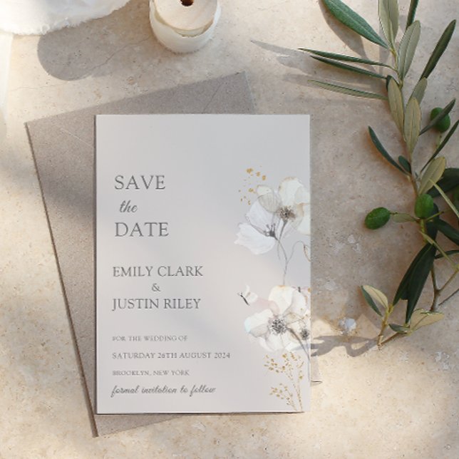Invitación Flores silvestres modernas acuarela Salven la fech (Subido por el creador)