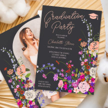 flores silvestres modernas chic script foto gradua