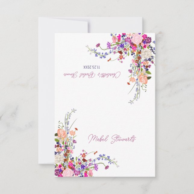 Invitación Flores silvestres modernas guión guión de baño de  (Anverso)
