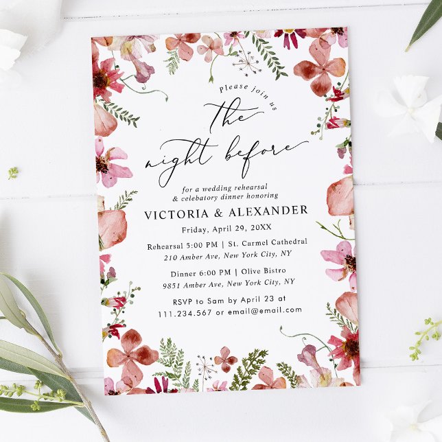 Invitación Flores silvestres modernas la noche antes del Boda (Subido por el creador)