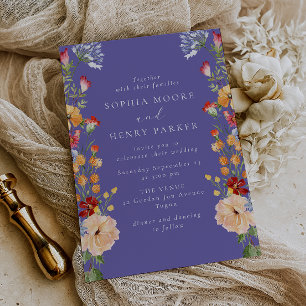 Invitación Flores Silvestres Moradas Audaces Coloridas Boda