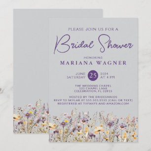 Invitación Flores silvestres moradas en lluvia de regalos de 