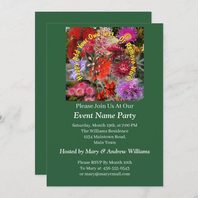 Invitación Flores Silvestres Nativas Australianas (Anverso / Reverso)