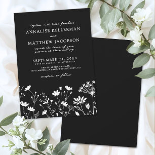 Invitación Flores Silvestres Negras Blancas Boda Floral