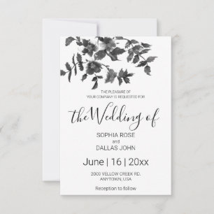 Invitación Flores silvestres negras blancas modernas minimali
