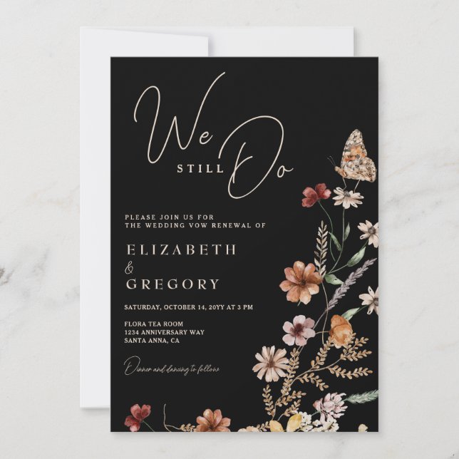 Invitación Flores silvestres negras renovación de votos (Anverso)