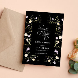 Invitación Flores Silvestres Negras y Blancas Boda Salvar la 