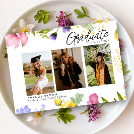 Invitación Flores silvestres Negrita Tres Graduación de Foto 