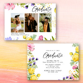 Invitación Flores silvestres Negrita Tres Graduación de Foto 