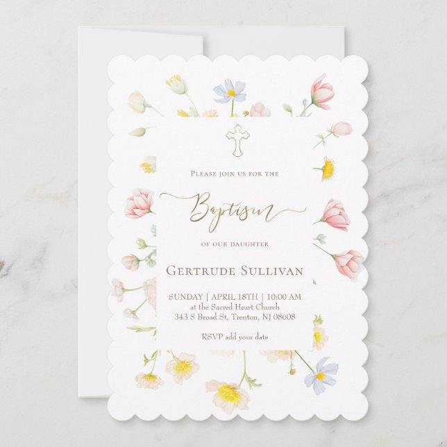 Invitación flores silvestres niña Bautizo (Anverso)