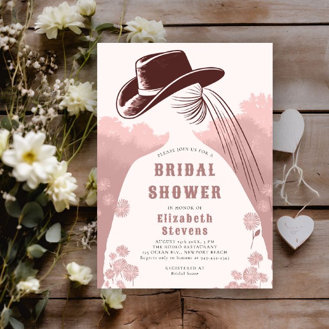 Invitación Flores silvestres occidentales Rústica Moda rosa d (western bridal shower invitation prairie wildflowers cowgirl cowboy hat dusty pink modern elegant)