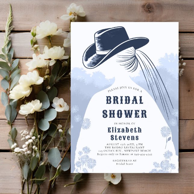 Invitación Flores silvestres occidentales Rústico hago ducha  (western bridal shower invitation prairie wildflowers cowgirl cowboy hat something blue before I do)