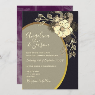 Invitación Flores silvestres oro y Boda negro