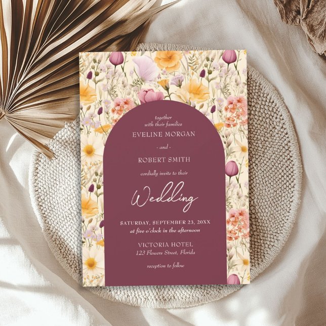 Invitación Flores silvestres pálidas, púrpura y amarilla (Watercolor pale purple and yellow wild flowers invitation)