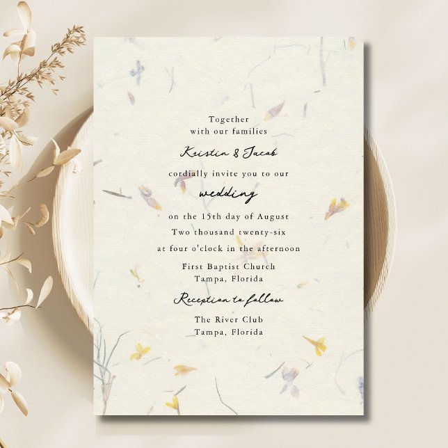 Invitación Flores silvestres Papel floral Boda digital modern (Wildflowers Floral Paper Modern Digital Wedding Invitation)