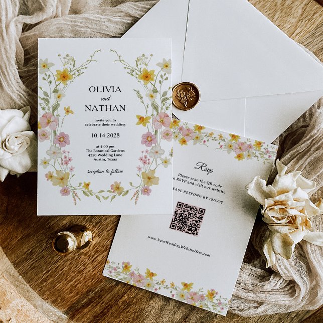 Invitación Flores Silvestres Pastel | Código QR RSVP Boda Flo (Subido por el creador)
