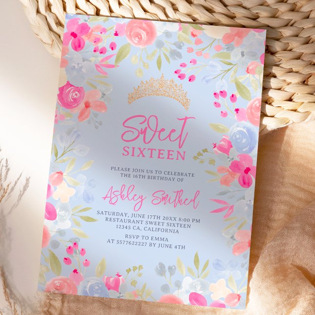 Invitación Flores silvestres pastel de jardín Hermoso cumplea (Garden pastel wild flowers Sweet 16 birthday Invitation)