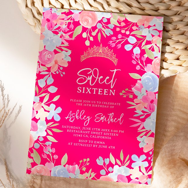 Invitación Flores silvestres pastel de jardín Hermoso cumplea (Garden pastel wild flowers Sweet 16 birthday Invitation)