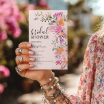 Invitación Flores silvestres pastel románticas ducha de novia<br><div class="desc">Flores silvestres pastel románticas primavera verano ducha de novias con flores de campo silvestre de bonito en rosa,  melocotón,  morado,  lavanda,  hojas verdes y más,  con una tipografía de escritura cepillada sobre un elegante y suave fondo rosa pastel editable.</div>