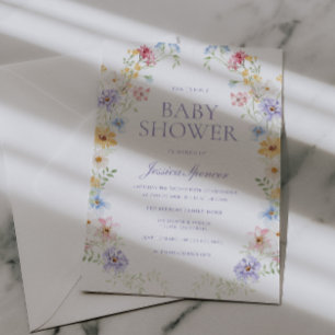 Invitación Flores silvestres pastel vibrante, ducha de bebé m