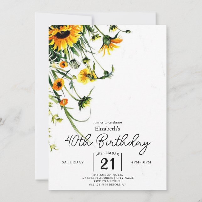 Invitación Flores silvestres pasteles florales 40 cumpleaños (Anverso)